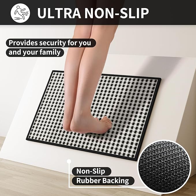 Large Kitchen Runner Rugs Long Kitchen Mat Non Slip Washable, Super Absorbent Soft Chenille Braided Kitchen Mats for Floor, Rubber Backing Kitchen Sink Standing Mat, Easy Clean, Black 36"x71"