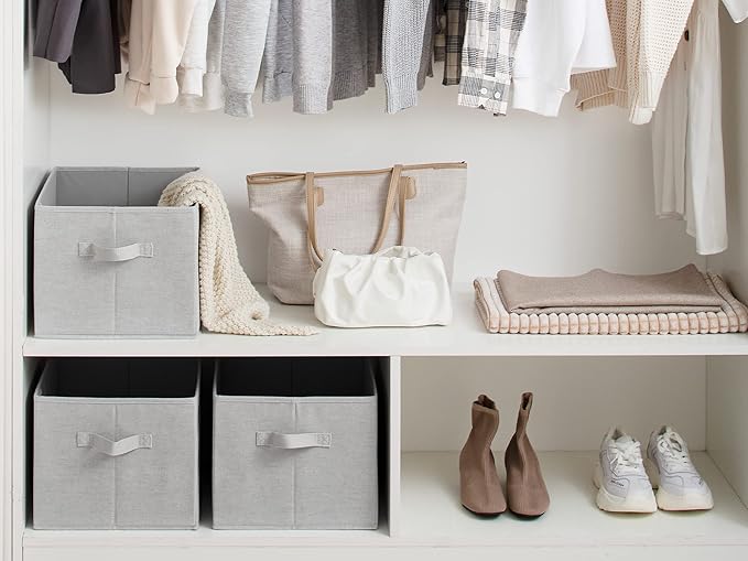 StorageWorks Fabric Storage Bins for Shelves, Closet Organization and Storage Baskets, Foldable Storage Bins Clothes Organizer, Light Grey, 3-Pack, Extra Large