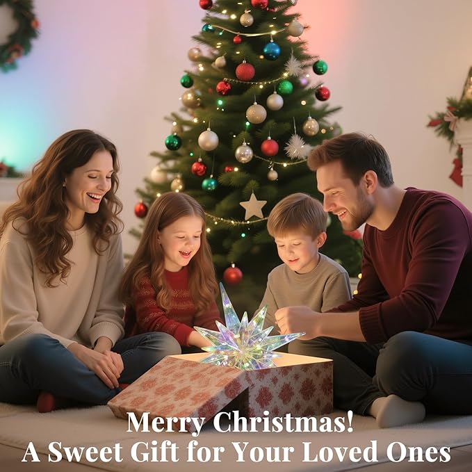 Lewondr Christmas Star Tree Topper, 15.35'' Christmas Tree Topper with 20 LED Bulbs, Remote and USB Operated Bethlehem Polaris Treetop for Home Decor, 6 Hrs Timer and 8 Modes Xmas Decor, Warm Light