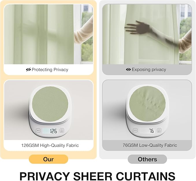 Anmao Non-See-Through Sage Green Privacy Semi Sheer Curtains for Living Room 45 Inch Length 2 Panels Set, Light Filtering That Let Light in Rod Pocket Window Drapes for Bedroom, 40W x 45L, Sage
