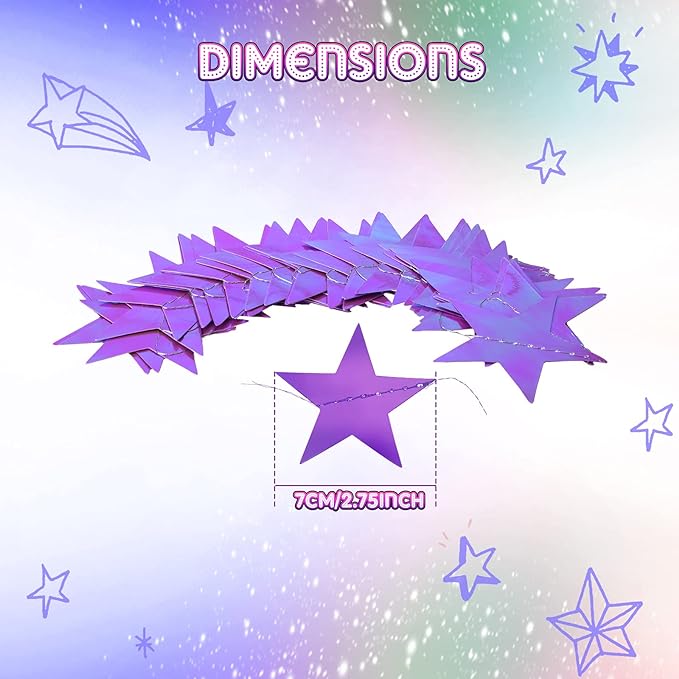 Patelai Glitter Star Garland Banner 2026 New Years Decor 130 Feet Star Hanging Banner Twinkle Backdrop for Birthday Classroom Wedding Christmas Party Supplies(Holographic Purple)