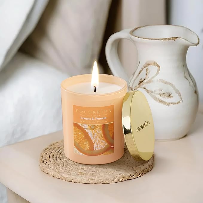 COCORRÍNA Fall Candles - Lemon & Pomelo 5 oz Soy Wax Scented Jar Candles for Home Scented, 31 Hours Burn Time, Aromatherapy Candle Gifts for Men Women
