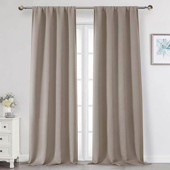 Stone Blackout Curtains for Bedroom Living Room 96 Inches Long 2 Panels, Soft Solid Room Darkening Thermal Insulated Window Treatments, Rod Pocket Curtain, Stone, Each 40" Wx96 L