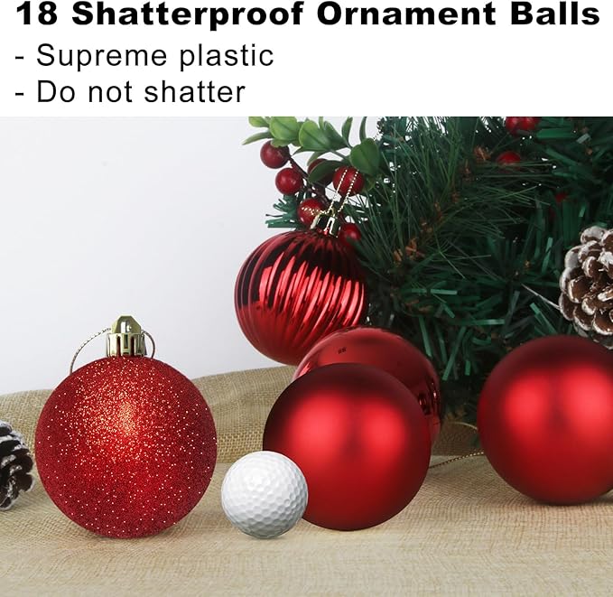 Rose Red 3.2" Large Christmas Balls - Christmas Tree Decoration Ornaments Shatterproof Hanging Balls for Birthday Halloween Holiday Wedding Decorations Set of 18pcs