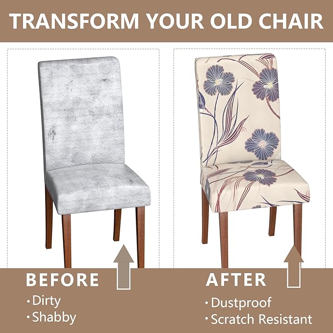 Stretch Dining Chair Covers Set of 4,Floral Print Chair Covers,Soft Removable Washable,Pet Friendly Furniture Protector,Universal Chair Slipcovers for Home, Kitchen,Ceremony Dining Room Seat