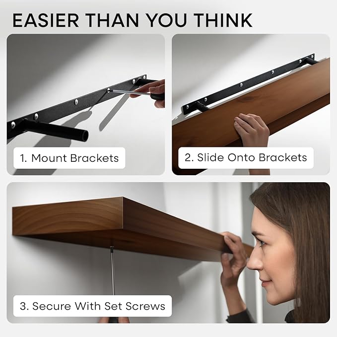 Homeforia Walnut 42 inch Floating Shelves, High End Solid Real Wood 42inch Floating Shelf for Wall, Large Dark Brown 42 inches Long Floating Shelves, Heavy Duty Bracket, 42 X 6.5 X 1.75 inch, Set of 2