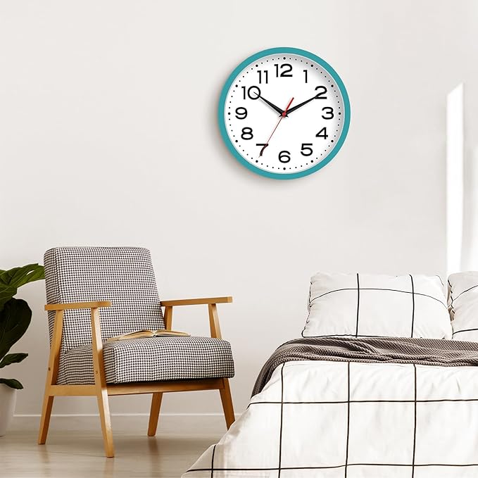 Wall Clock Silent Non-Ticking Modern Clock Battery Operated 8 Inch Small Classic Analog Decorative for Kitchen, Living Room, Office, Bedroom, Bathroom (Blue)