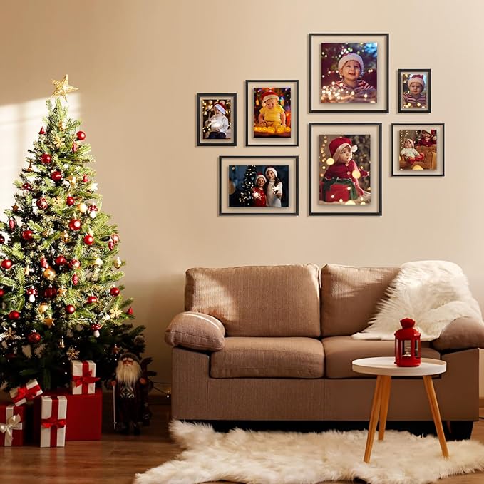 Egofine 8.5x11 Floating Frames Set of 2, Double Plexiglass Picture Frame, Made of Solid Wood Display Any Size Photo up to 8.5x11, Wall Mount or Tabletop Standing, Faded Black