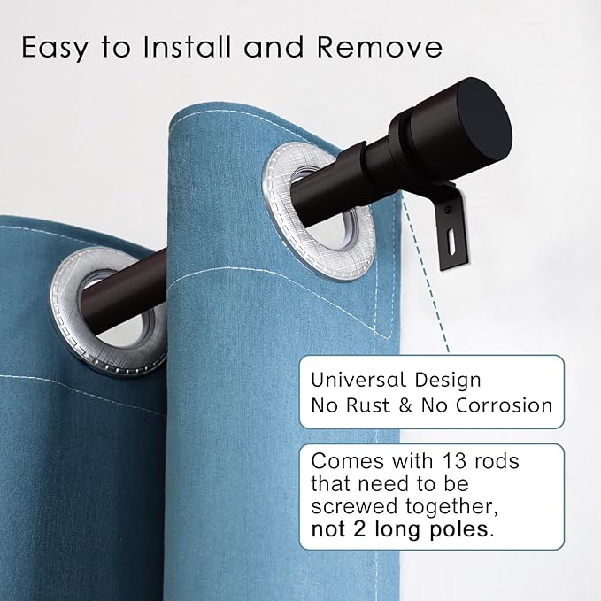 Curtain Rods for Windows 16 to 200 Inches Adjustable Length 1 Inch Diameter Window Curtain Rod with Aluminium End Cap, Antique Bronze