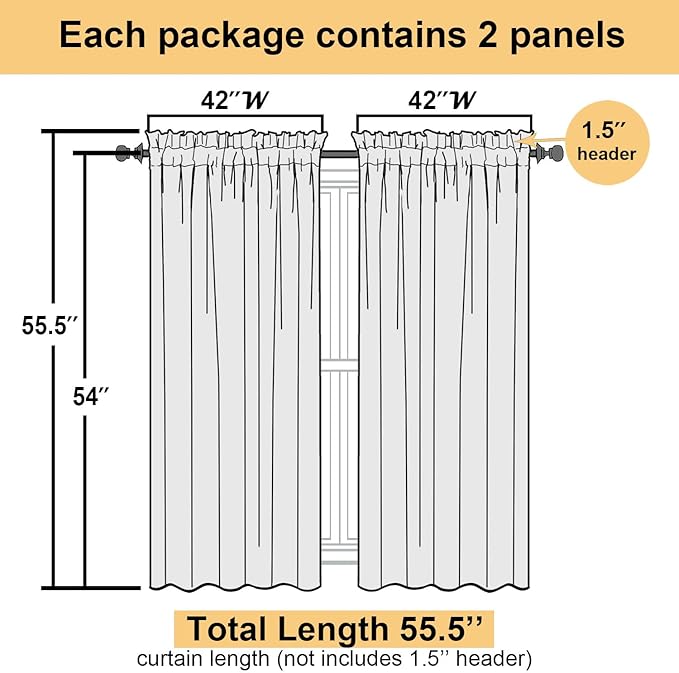 Lecloud White Sheer Curtains 54 Inch Length 2 Panels, Voile Bedroom Curtains for Windows, Airy Lightweight Dual Rod Pocket Curtain Drapes Window Treatments, Each Panel 42 X 54 Inch