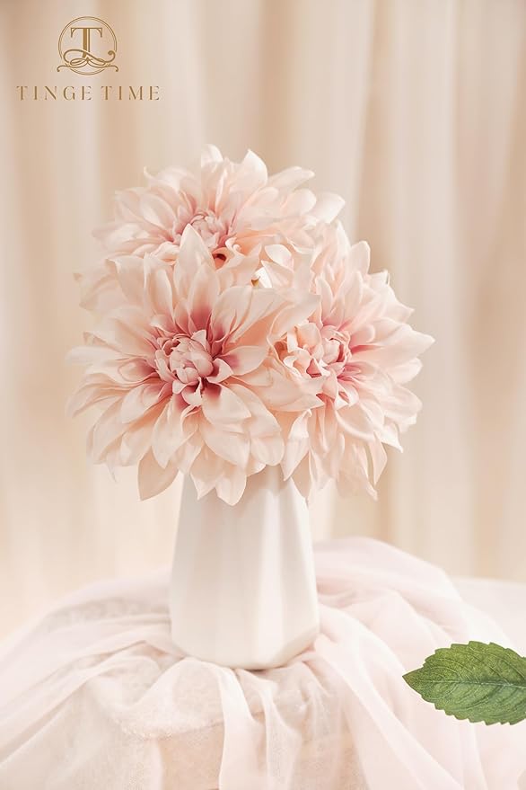 TINGE TIME Artificial Flowers 20pcs Silk Dahlia 5"/6" Fake Flowers for DIY Wedding Bridal Bouquets Centerpieces Arrangements Party Baby Shower Home Decorations (Dusty Pink)