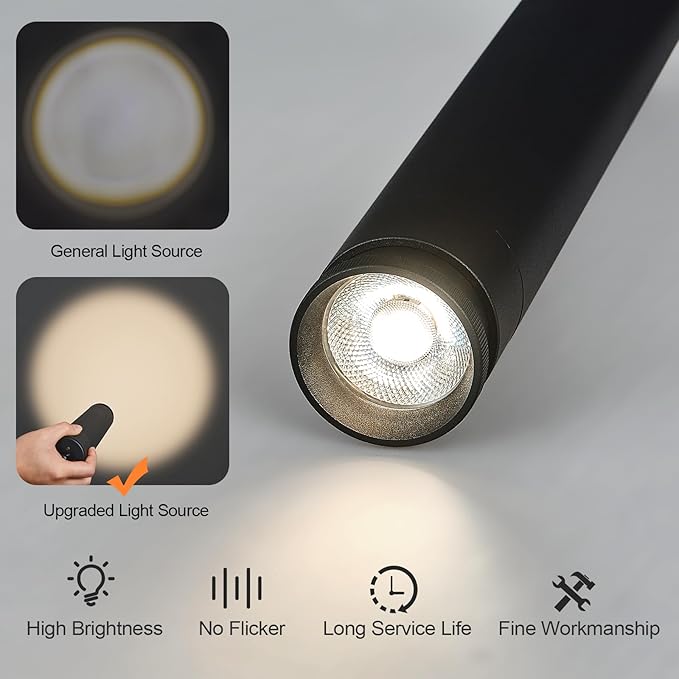 Adjustable Focus LED Pendant Lights Kitchen Island 2 Pack Black Pendant Light Mini Modern Pendant Lighting for Kitchen Bedroom Dining Room Cylinder Pendant Spot Light, 4000K