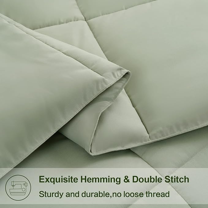 EASELAND Full Size Down Alternative Comforter - Quilted Duvet Insert for All Seasons, Soft Lightweight with Corner Tabs, Summer Winter Warm Bedding, Sage Green 82×86 Inches