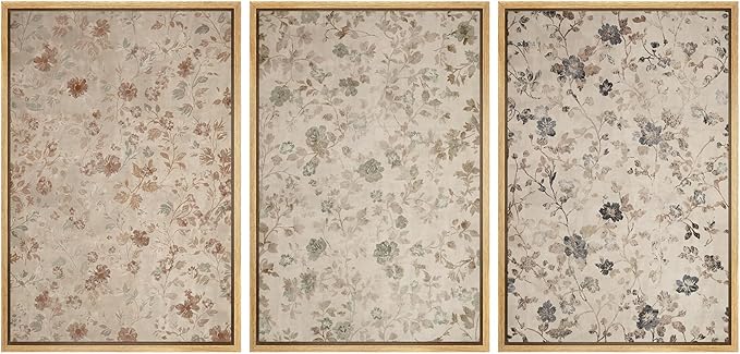 MUDECOR Framed Wall Art Print Set Vintage Floral Botanical in Neutral Tones Illustrations Realism Decorative for Living Room, Bedroom, Office - 24"x36"x3 Natural
