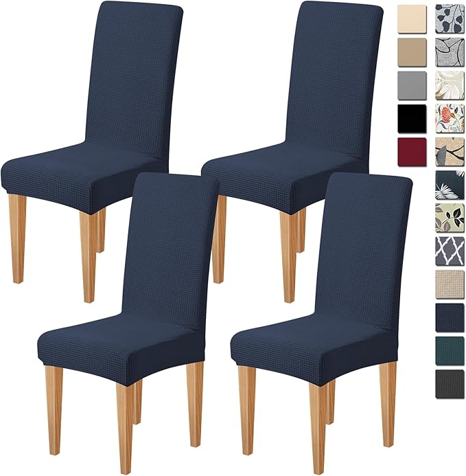 Dioxide Stretch Chair Covers for Dining Chairs, Washable Dining Chair Covers Set of 4, Soft Kitchen Chairs Seat Covers, Jacquard Parson Chair Slipcover Protectors for Home Hotel Restaurant Banquet