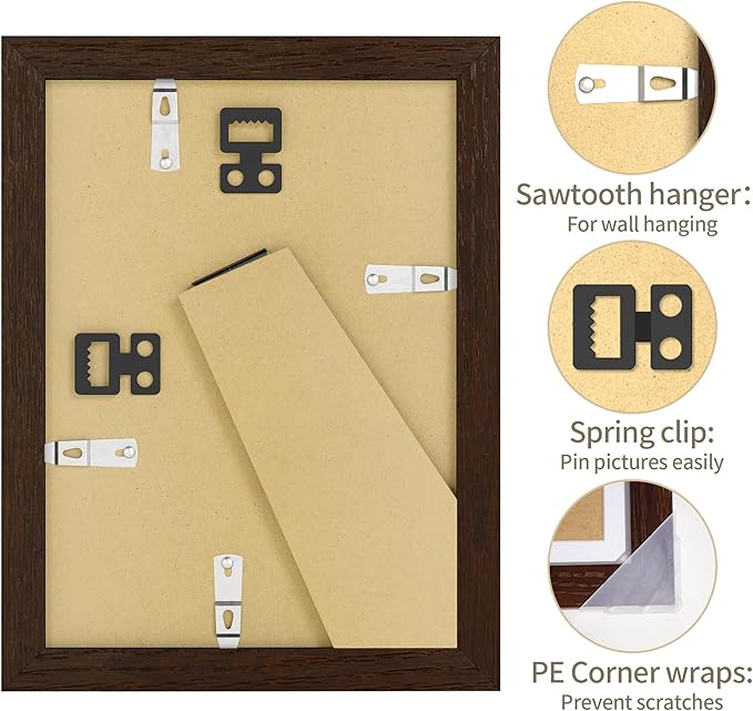 5x7 Picture Frame - 5 x 7 Photo Frame Made of Solid Oak Wood and Real Glass,Display Picture 4x6 with Mat or 5x7 Without Mat,5 by 7 Frames for Wall & Tabletop(Color Walnut)