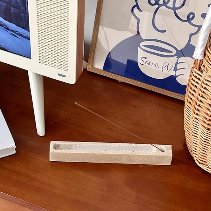 Travertine Incense Burner, 25cm Aromatherapy Tray, Beige Rectangular Ash Catcher for Sage and Cones,Incense Stick (22cm Rectangle)