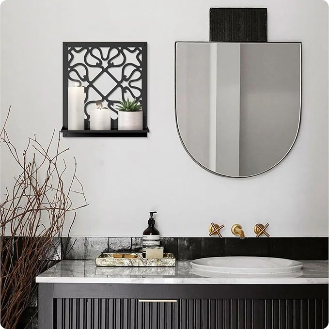 Candle Wall Sconce, Retro Wall Decor, Black Minimalism Wall Art for Living Room Bedroom Bathroom (2 Pack 11.8 x 13 in)