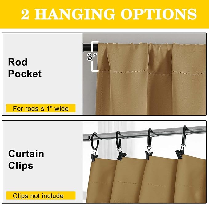 Gold Blackout Curtains for Bedroom Living Room 54 Inch Length 2 Panels Set, Soft Solid Thermal Insulated Room Darkening Curtains Drapes, Modern Rod Pocket Design, Gold, 2PCS Each 40" Wx54 L
