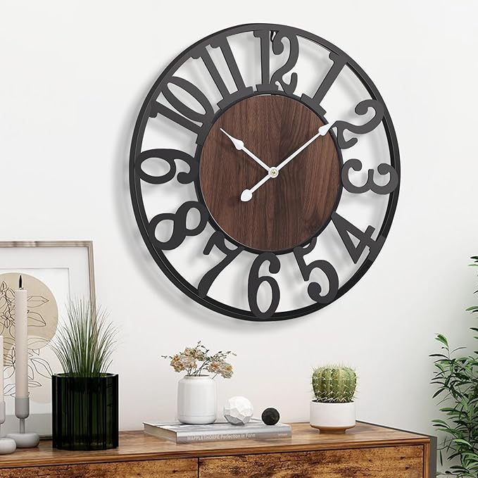 Vantic 32 Inch Large Wall Clock, Arabic Numeral Wood Oversized Wall Clocks for Living Room Decor, Farmhouse, Bedroom and Kitchen, Completely Silent, Non Ticking, Battery Operated