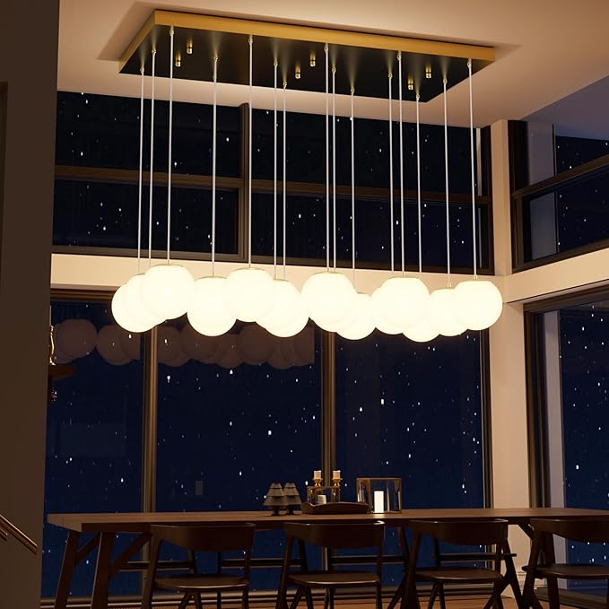 16-Light Gold Chandelier with White Globe Glass Dimmable Ceiling Light Glass Pendant Light for Kitchen Island, Dining Room, Living Room, Entry Hallway