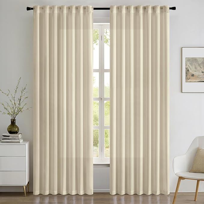 EMEMA Privacy Sheer Curtains 63 Inch Length, Non-See-Through Light Filtering Semi Sheer Curtains for Bedroom Living Room, Window Drapes That Let Light in, 52x63 Inch, 2 Panels, Cream