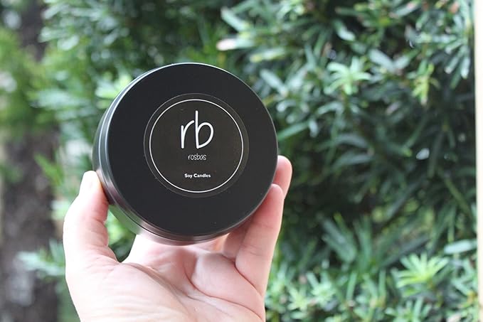 Rosbas Candle, Pomegranate Cider Scented, Natural Soy Wax, Black Metallic Tin, 6 oz, Cotton Wick, Long Burn Time, Drawstring Cotton Bag, Non-Toxic, Handmade in The USA