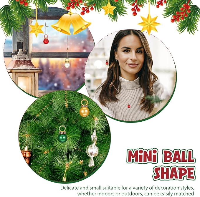 200pcs Christmas Mini Balls Ornaments Multicolour Imitation Pearl Pendants Miniature Xmas Tree Hanging Decorations Small Vintage Glitter Balls for Holiday Party Outdoor Indoor Diy Craft Sup