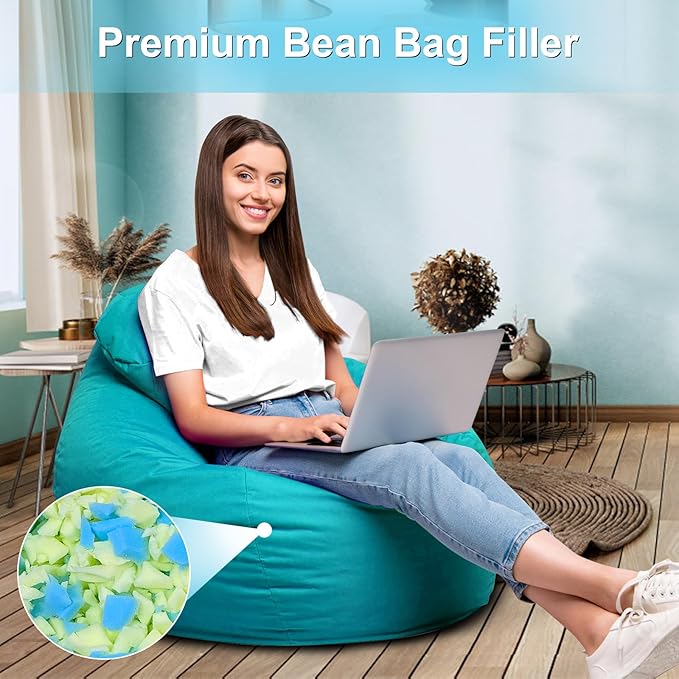 15LBS Bean Bag Filler – Shredded Memory Foam Refill with Cooling Gel, Soft & High Resilience Foam Filling for Bean Bag Chair, Couch Cushion, Pillow, Dog Bed & DIY Crafts