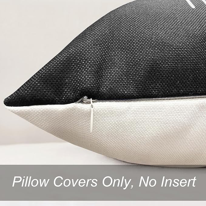 Decorative Throw Pillow Covers 22x22 inch Set of 4 Black White Pillow Covers for Couch Sofa Bed Living Room,Farmhouse Outdoor Throw Pillow Cover,Geometric Linen Square Throw Pillow Cases