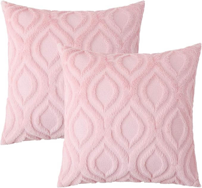 decorUhome Throw Pillow Covers 26x26 Inch Set of 2, Soft Plush Faux Wool Light Pink Solid Couch Pillow Covers, Accent Farmhouse Neutral Lumbar Pillow Cases for Sofa Bed Living Room