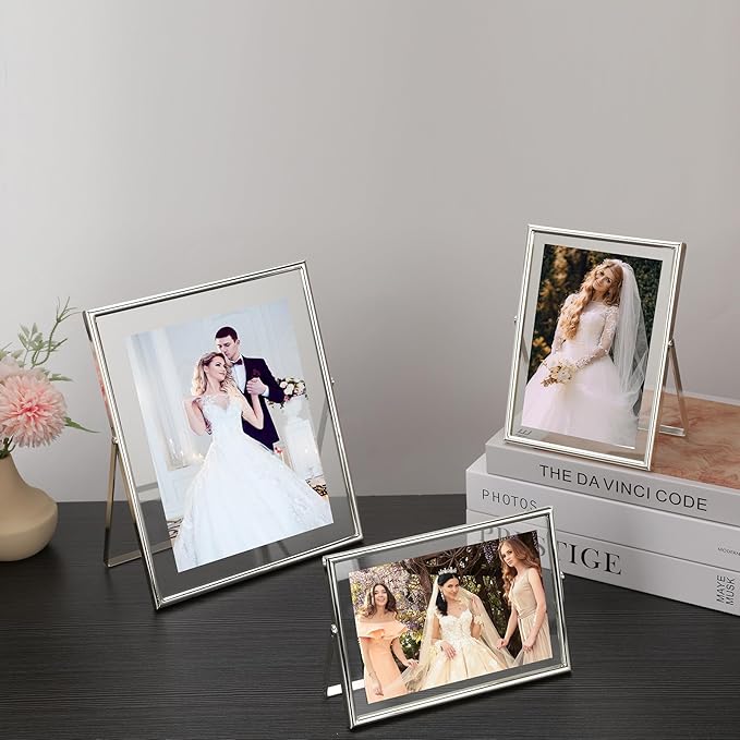 Silver 4x6 Floating Picture Frame for Photo(2x3'',3.5x5''),Adjustable Tabletop/Shelf,Floating Picture Frames 2x3'',Classy Metal Gift Frames for Wedding,Thanksgiving,Christmas