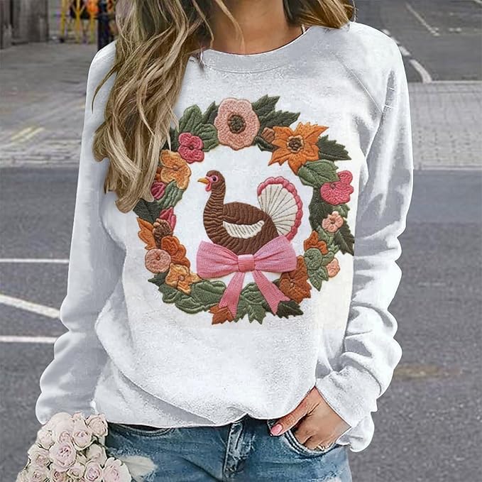 Womens Thanksgiving Sweatshirt Oversized Crewneck Pullover Casual Graphic Long Sleeve Shirts