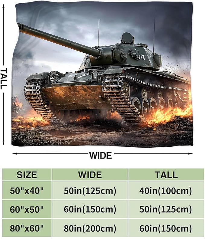 Tijuboni Military Tank Throw Blanket Army Gifts for Boys Men Girls Women Kids Adults Soft Flannel Fleece Blanket for Couch Sofa Bed Home Decor 60"x80"