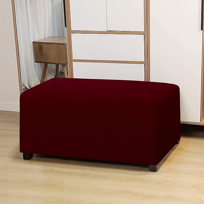 Easy-Going 100% Dual Waterproof Stretch Ottoman Cover Rectangle Folding Storage Stool Furniture Protector Soft Slipcover for Living Room with Elastic Bottom (X Large, Wine)