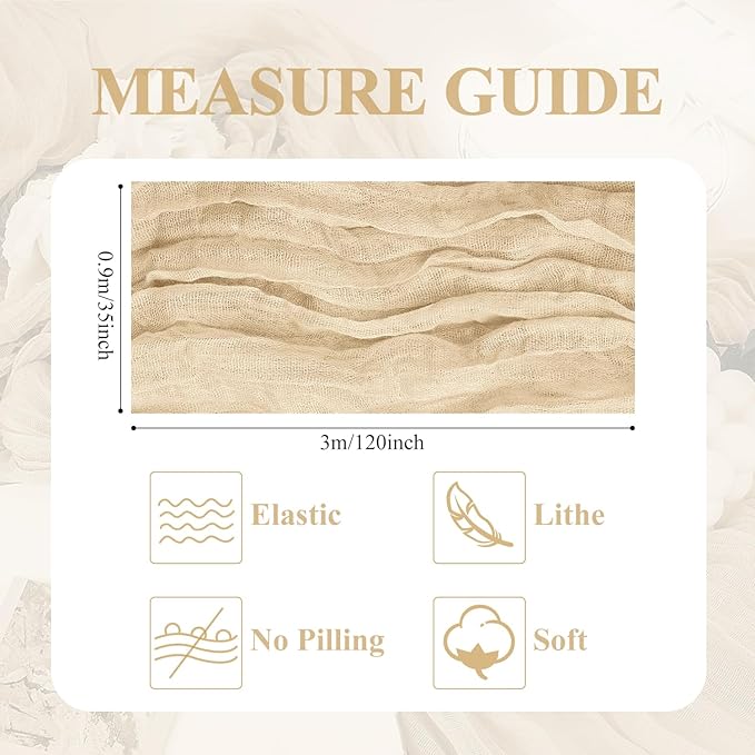 Asee'm 2pcs Cheesecloth Table Runner 120 Inches Long Sand Boho Gauze Cheese Cloth Runner 10FT Rustic Sheer Table Runners for Christmas Wedding Party Baby Shower Spring Easter Decoration