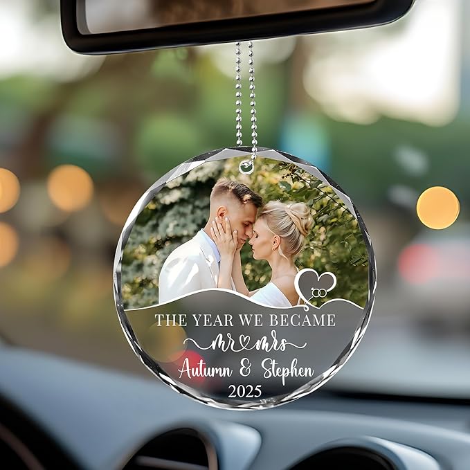 2025 Personalized Our First Christmas Ornament, 1st Christmas as Mr and Mrs Ornament, Ornaments Wedding Gifts for Couples Married (Mr&Mrs Photo Car Ornament)