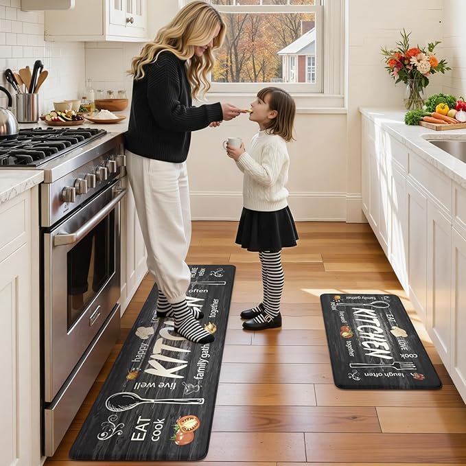 KIMODE Anti Fatigue Kitchen Mat 2PCS,Non Slip Waterproof Kitchen Rugs,Farmhouse Grey Kitchen Mat for Floor,Cushioned Comfort Foam Standing Mat for Home,Laundry,Sink,Desk