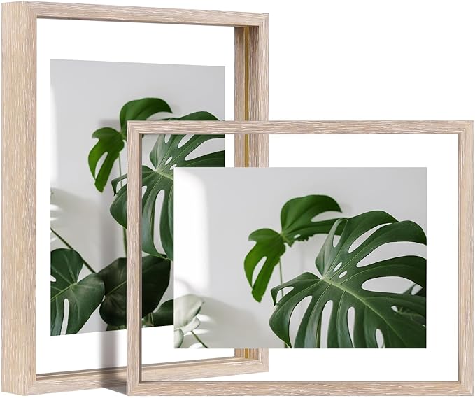 Egofine 8.5x11 Floating Frames Set of 2, Double Plexiglass Picture Frame, Made of Solid Wood Display Any Size Photo up to 8.5x11, Wall Mount or Tabletop Standing, Rose Pink