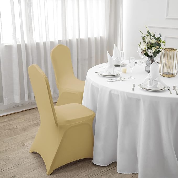 SuperO Waterproof Spandex Chair Cover 12PCS, Stretch Dining Chair Covers, Polyester Outdoor Chair Covers, Protector Stretch Chair Cover for Party Universal, Banquet, Wedding Event, Hotel(Champagne)