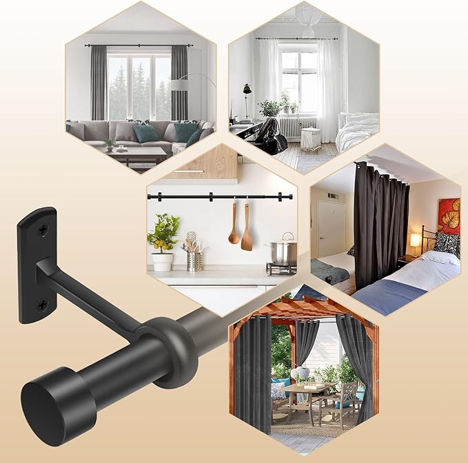 Matte Black Curtain Rods for Windows 32-240 Inches (2.5-20 Ft) Adjustable Heavy Duty Drapery Rod - 1 Inch Diameter Extra Long Black Steel Curtain Rods