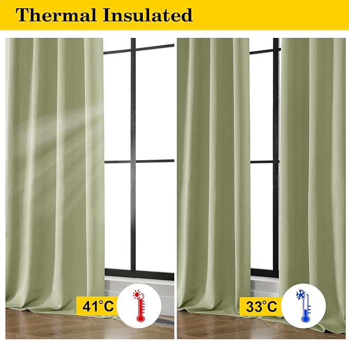 Sage Green Blackout Curtains 84 Inches Long 2 Panels Set, Soft Solid Thermal Insulated Room Darkening Curtains for Bedroom Living Room, Rod Pocket Drape, 50" Wx84 L