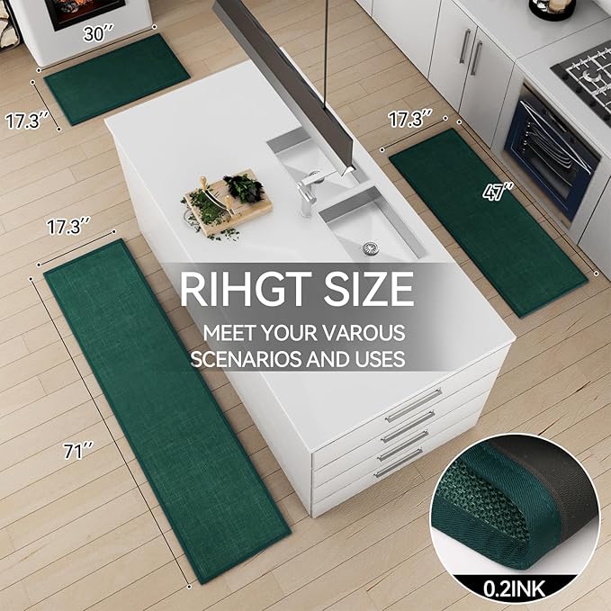 Kitchen Mat Set of 2 PCS, Christmas Cushioned Non Slip Rugs for Kitchen Floor, Absorbent Runner Comfort Standing Mats Washable for Kitchen, Office, Home (Green, 17.3"x47"+17.3"x71")