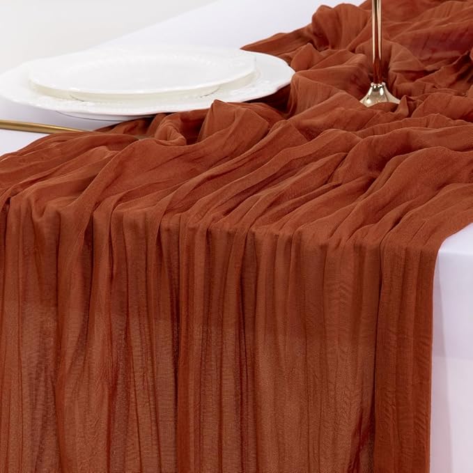 Socomi 15pcs Terracotta Fall Thanksgiving Cheesecloth Table Runner Boho Rustic Gauze 120 inch 10FT Cheese Cloth Runner for Wedding Party Baby Shower Birthday Home Decor Holiday Decorations