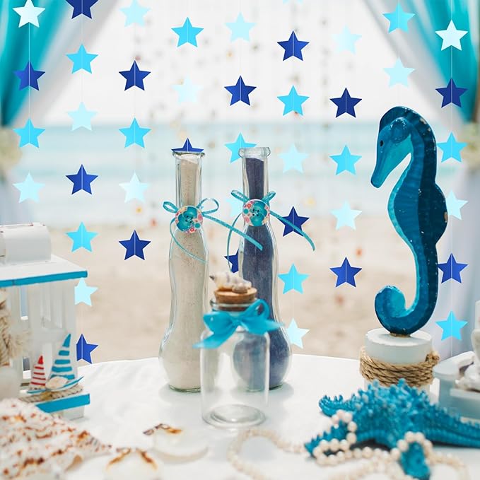 Patelai Glitter Star Garland Banner 2026 New Years Decor 130 Feet Star Hanging Banner Twinkle Backdrop for Birthday Classroom Wedding Christmas Party Supplies(Ocean Blue)