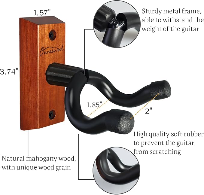 Guitar Wall Mount 2 Pack, Mahogany Wood Guitar Hanger, U-Shaped Guitar Wall Hanger Mount, Guitar Holder Hook Stand Wall for Acoustic, Electric Guitar, Banjo, Bass, Gift for Guitar Player