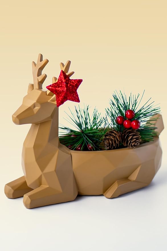 Low-Poly Deer Bowl, Christmas Decorations, Resin Reindeer Statue, Deer Candy Dish & Key Holder, Deer Desk Decor for Living Room, Entryway, Dining Table, Office, Shelves