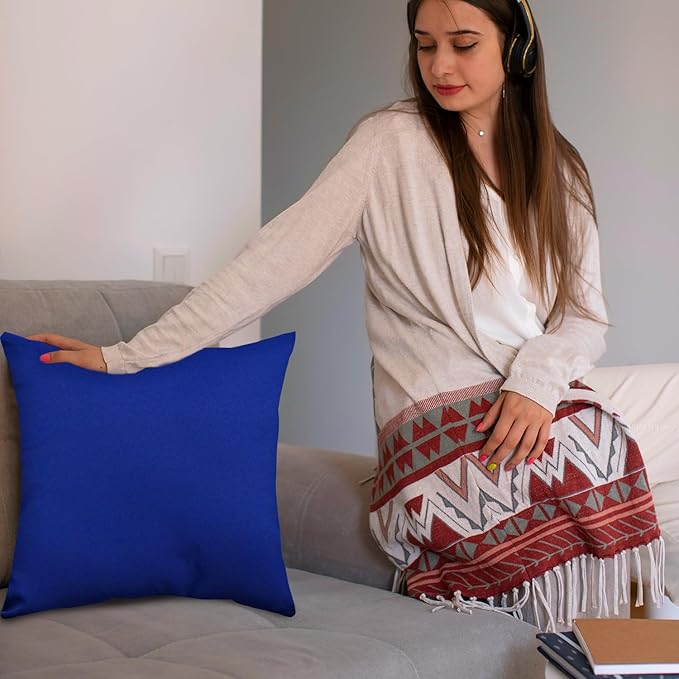 Covers & All Premium Square Throw Pillow Inserts with Covers Set of 4, 12 x 12 Inches Blue, Decorative Cushions for Couch Sofa Home Decor Office Travel UV Resistant Waterproof Soft Cushions Pillows