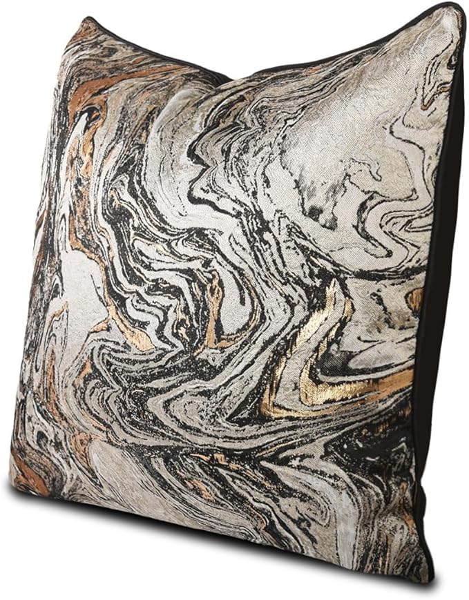 1pc Polyester Pillow Cover Multicolor Abstract Texture Geometric Lines Black Moire Marble Pattern Light Luxury Single-Sided high-Precision Jacquard with Zipper 18 x 18 inches(no Pillow core)