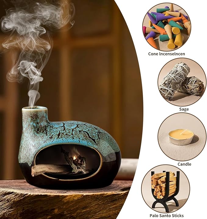 Handcrafted Ceramic Palo Santo Holder – Artistic Incense Burner for Meditation, Mindfulness & Zen Home Decor – Wabi-Sabi Style Cone Sculpture, Gift for Yoga, Relaxation & Aromatherapy